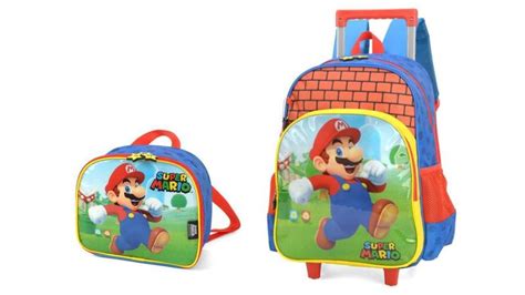 Kit Super Mario Bros Mochila Rodinha E Costas Lancheira Luxcel