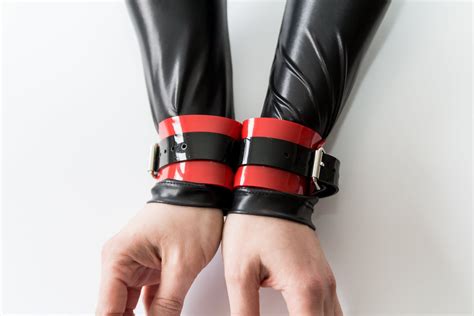 Hand And Ankle Cuffs Made Of Colored Pvc Riveted Bondage Set Bondage