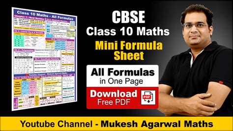 Class Mini Formula Sheet Mukesh Agarwal Maths