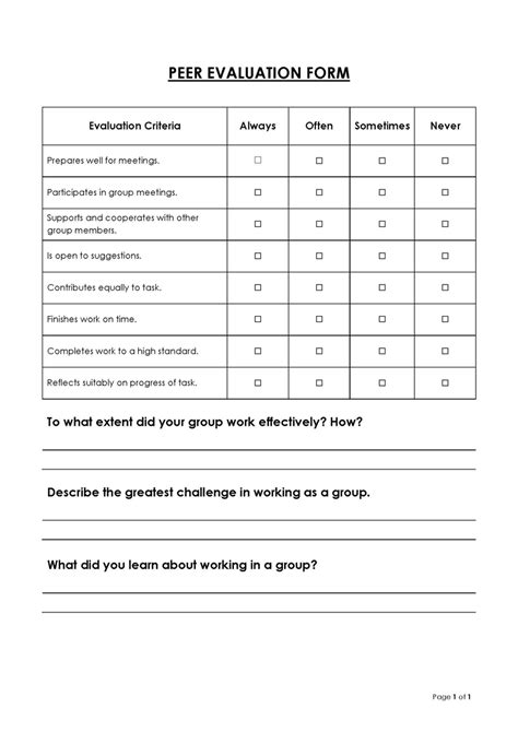 12 Peer Evaluation Form Templates Guide Tips