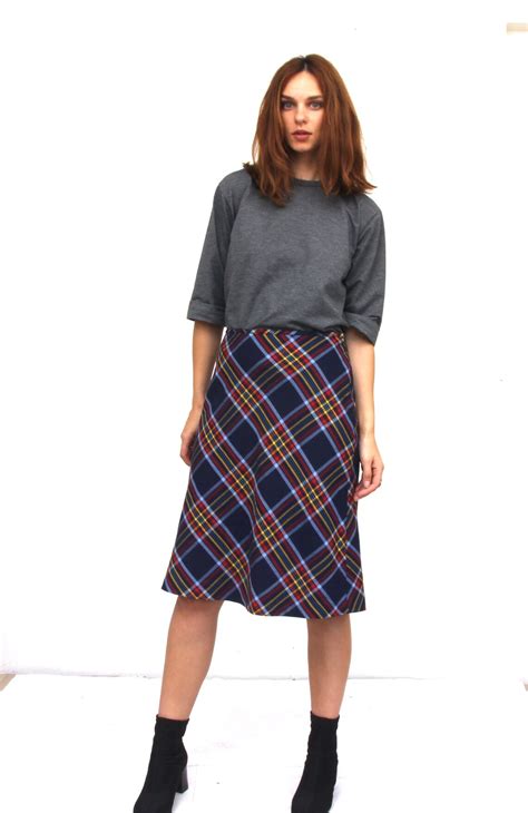 Blue Tartan Skirt Straight Knee Length Skirt Plaid Skirt Etsy