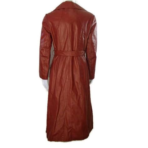 70s Rust Red Leather Trench Coat Made In Canada 1970s Long Etsy