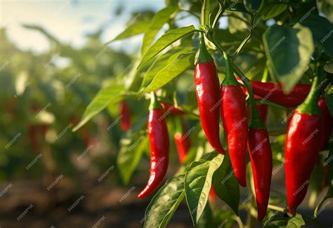 premium photo photo  red chili plant  red ripe chills chili
