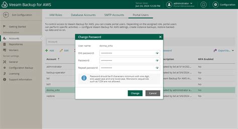 Changing User Passwords Veeam Backup For AWS Guide