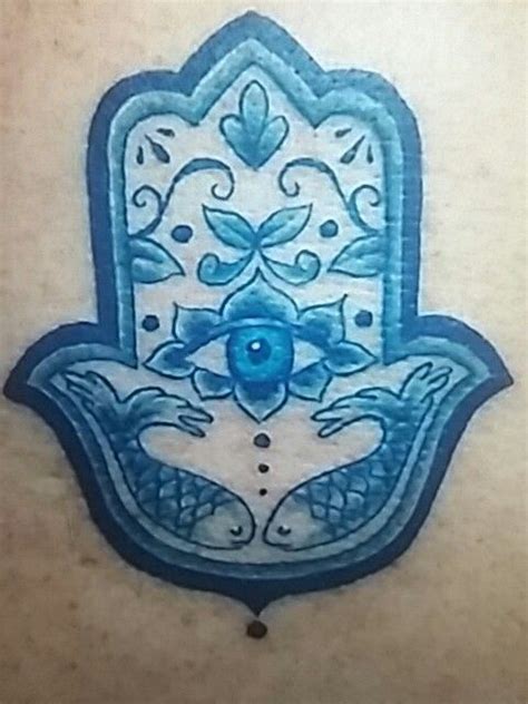 Small Blue Hamsa With Fish And Eye Blue Hamsa Hamsa Hamsa Tattoo