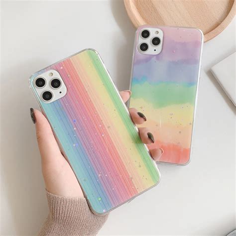 Rainbow Phone Case For Iphone 11 Pro Max Xr Xs Max 6 6s 7 8 Plus X Gradient Color Glitter