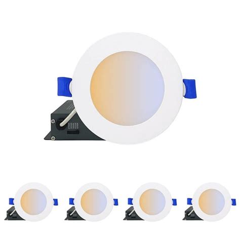 Dawnray 4 In Round White Slim LED Recessed Light Kit 4 Pack DR40RF WH