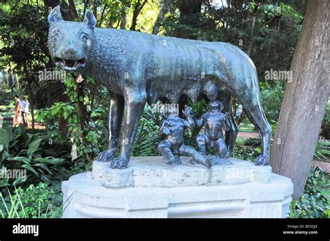 Bronze Status Of Romulus And Remus Suckling She Wolf In Botanical