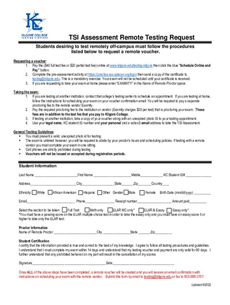 Fillable Online Remote TSIA Accuplacer Request Form Fax Email Print