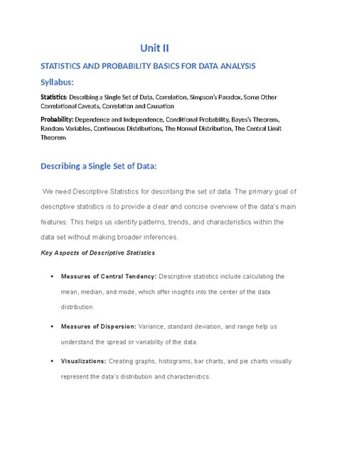 UNIT 2 Aiml Unit II STATISTICS AND PROBABILITY BASICS FOR DATA