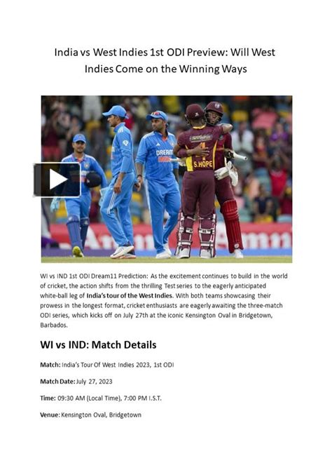 Ppt Wi Vs Ind 1st Odi Dream11 Prediction Powerpoint Presentation