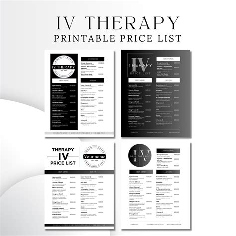 Iv Therapy Price List Canva Menu Iv Hydration Template Price List Iv