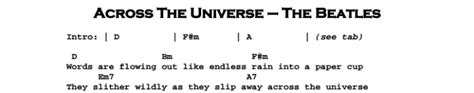 Beatles Across The Universe Guitar Lesson Tabs And Chords Jgb