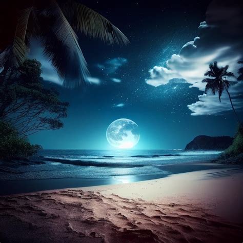 Premium AI Image | A beach scene with a full moon in the sky