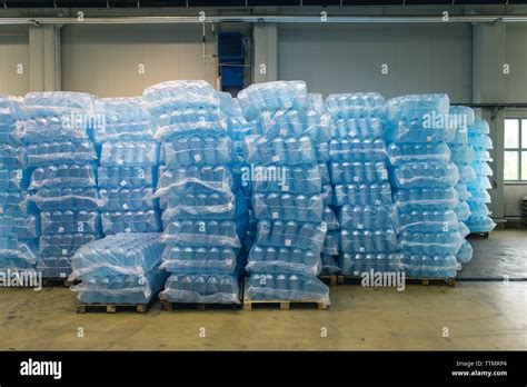 Pallets Of Water Bottles In Warehouse Stock Photo Alamy