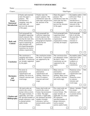 Fillable Online Usna Written Paper Rubric United States Naval Academy