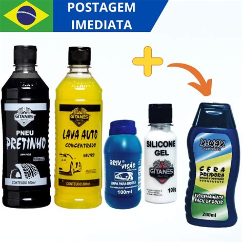 Kit Limpeza Automotiva Carro E Moto Shampoo Pretinho Limpa Pneu