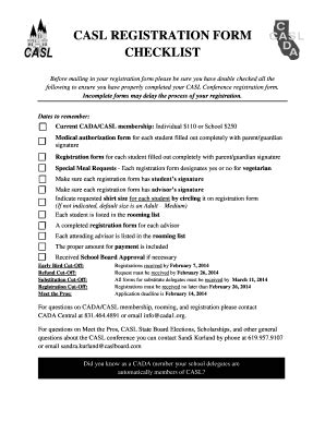 Fillable Online Secure Cada Casl Registration Form Checklist Before