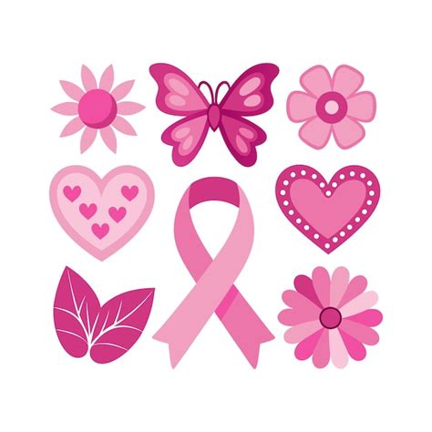 Premium Vector A Set Of Pink Ribbon Flowers Butterflies And Hearts