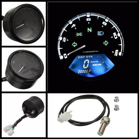 Buy 12000 RPM LCD Digital Odometer Speedometer Tachometer Gauge 2 4