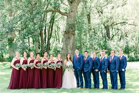 Bridal Party Pose Ideas Burgundy And Blush Bridesmaids Dresses