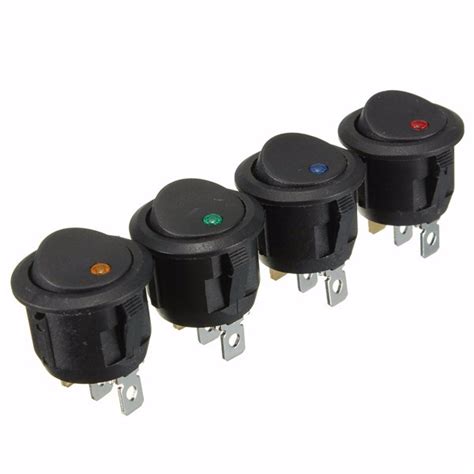 Pins Car Round On Off Rocker Push Button Switch Led Illuminated Car