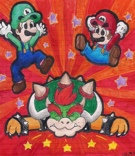 Mario and Luigi battling Bowser by BabyAbbieStar on DeviantArt