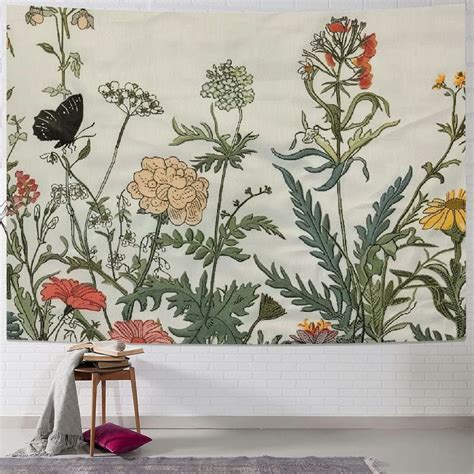 Chilfamy Floral Plants Wall Tapestry Vintage Herbs Tapestry Colorful