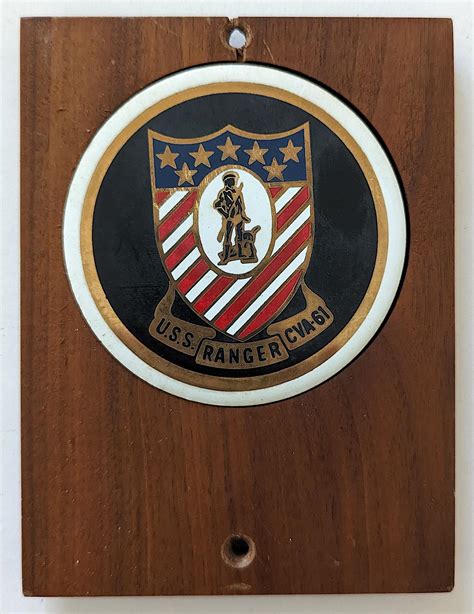 Lot Vintage Military Wood Base Plaque USS RANGER CVA 61