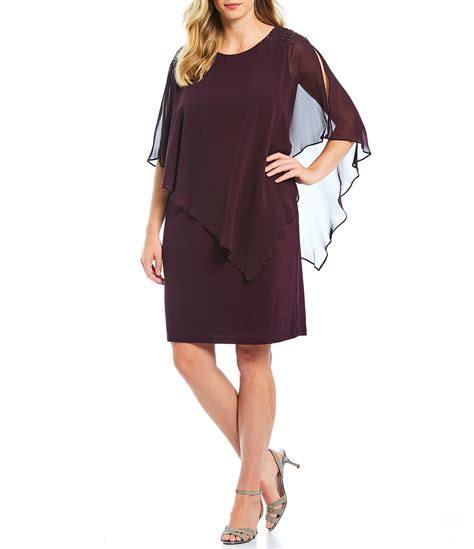 Ignite Evenings Plus Size Round Neck Short Sleeve Chiffon Asymmetric ...