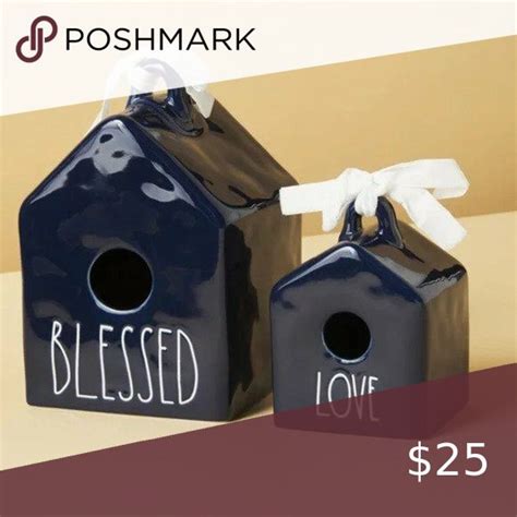 RAE DUNN 2pk Ceramic Blessed And Love Birdhouses NEW Bird Houses