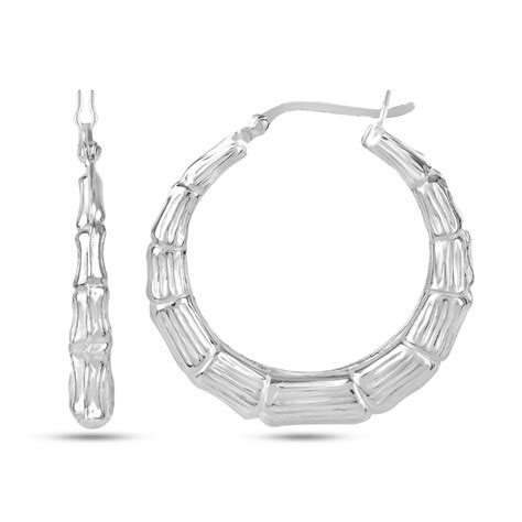 LeCalla 925 Sterling Silver Light Weight Bamboo Hoop Earrings For Women