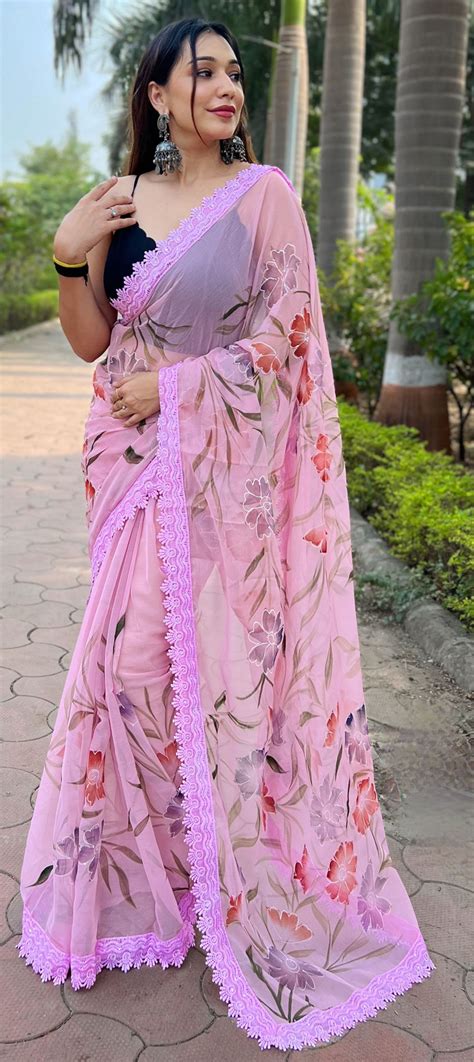 Festive Reception Pink And Majenta Color Shimmer Fabric Saree