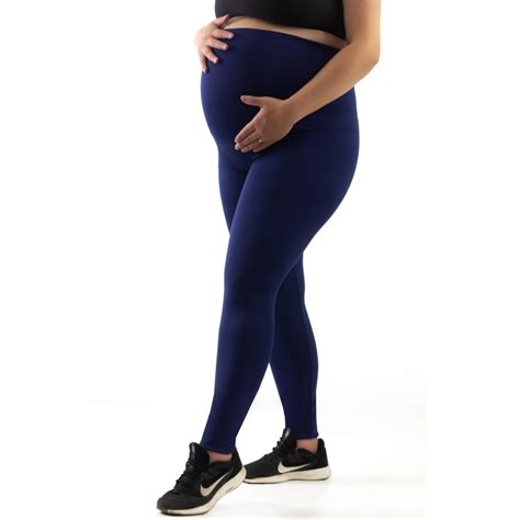 Calca Legging Gestante Cintura Alta Gravida Conforto Fitness Azul