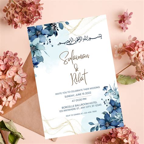 Editable Muslim Wedding Invitation Template Nikkah Walimah Shaadi