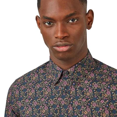 Ben Sherman Retro 60s Mod British Floral Shirt Camouflage