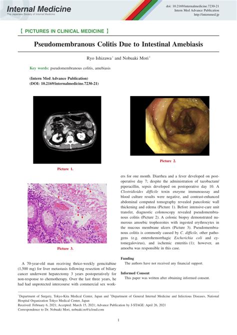 Pdf Pseudomembranous Colitis Due To Intestinal Amebiasis