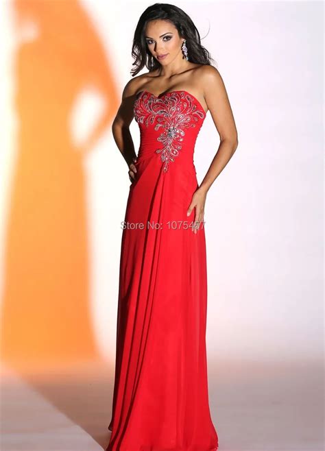 Latest Design Red Prom Dress 2015 Sweetheart Elegant Long Crystal