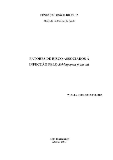 PDF FATORES DE RISCO ASSOCIADOS À INFECÇÃO PELO Ao Prof Dr