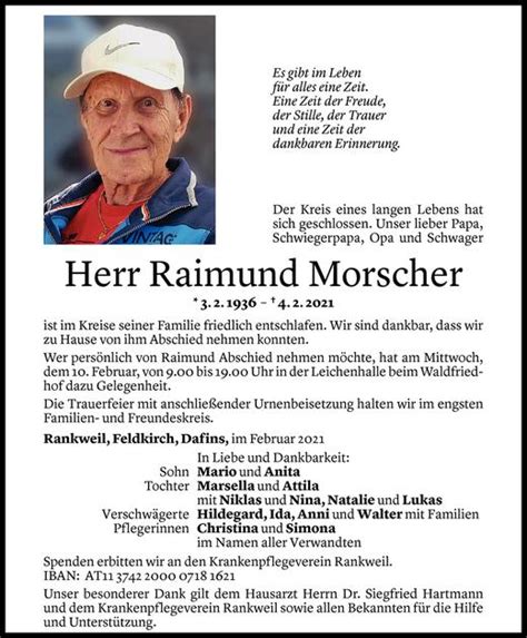 Todesanzeigen Von Raimund Morscher Todesanzeigen Vorarlberger Nachrichten