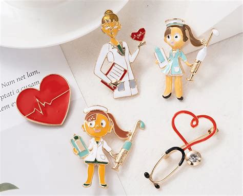 Doctors Nurses Mini Stethoscope Brooches Pins Jackets Coat Lapel Pin