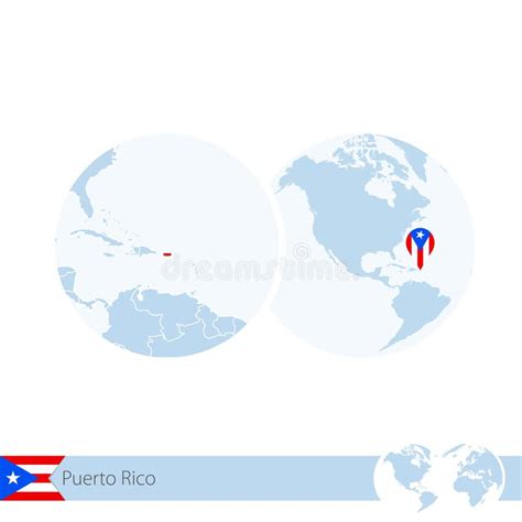 Puerto Rico En El Globo Del Mundo Con La Bandera Y El Mapa Regional De