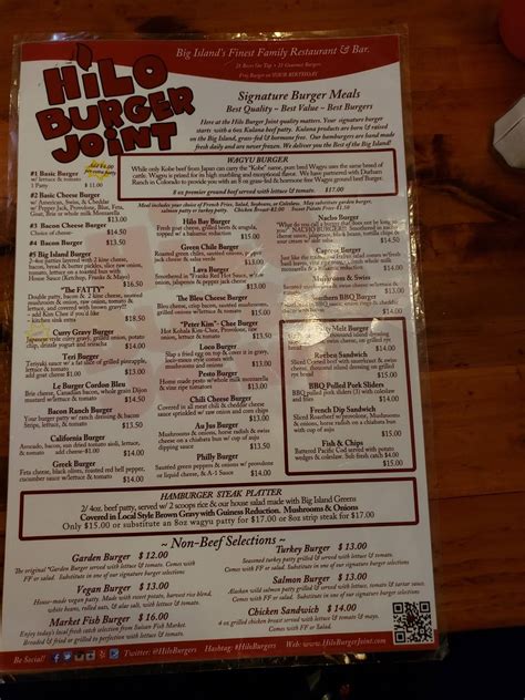 Menu At Hilo Burger Joint Pub And Bar Hilo