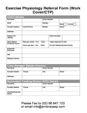 Fillable Online Exercise Physiology Referral Form Work CoverCTP Fax