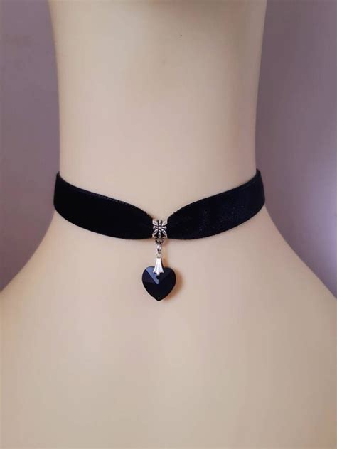 Black Velvet 16mm Choker Necklace With Faceted Black Glass Etsy