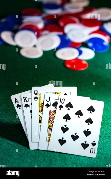 Five Card Stud Poker Hand,Spade Royal Flush Stock Photo - Alamy