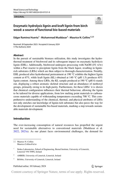 (PDF) Enzymatic hydrolysis lignin and kraft lignin from birch wood: a ...