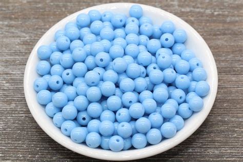 Mm Dusty Blue Gumball Beads Round Acrylic Loose Beads Bubblegum