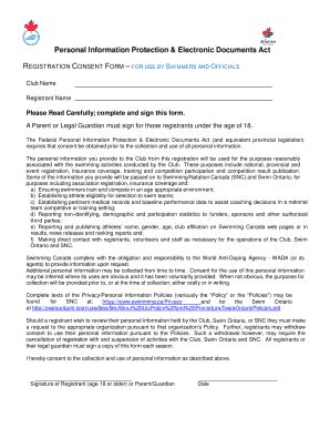 Fillable Online PIPEDA Consent Form Swim Ontario Fax Email Print