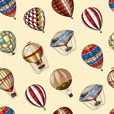 Premium Vector Hot Air Balloons Seamless Pattern Vector Retro Flying